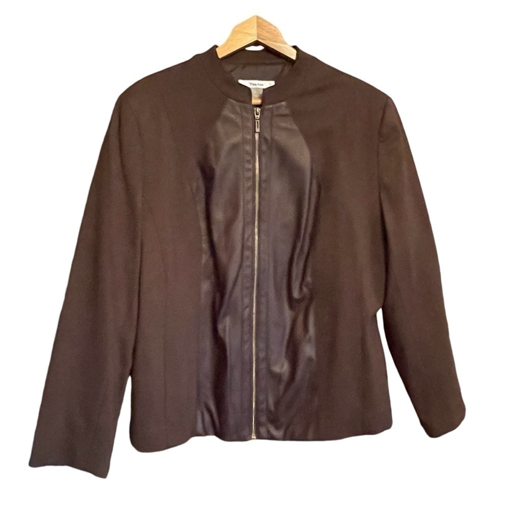Tan Jay Autumn Spice Jacket/Blazer Size 16-Zip Up-Faux Leather Inserts NWT